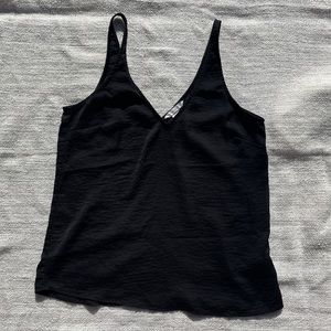 Faux Silk V neck tank with open back in black